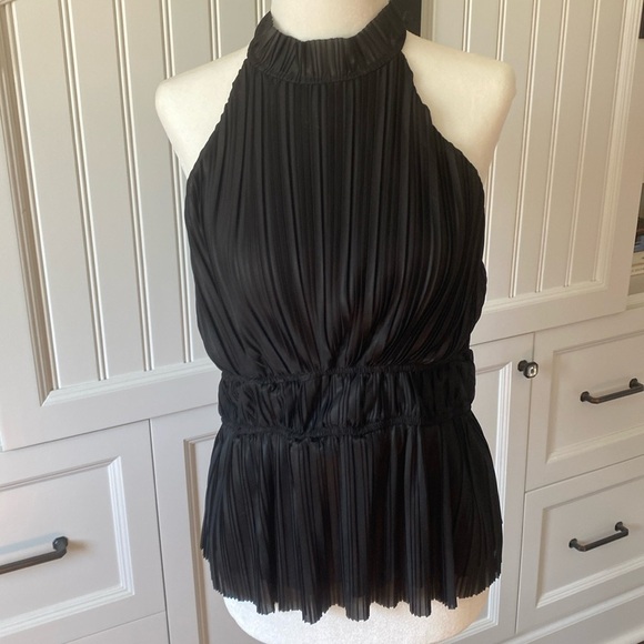 Anthropologie Womens En Elly Pleated Halter Tank Top Open Back Black Size S - Picture 1 of 6
